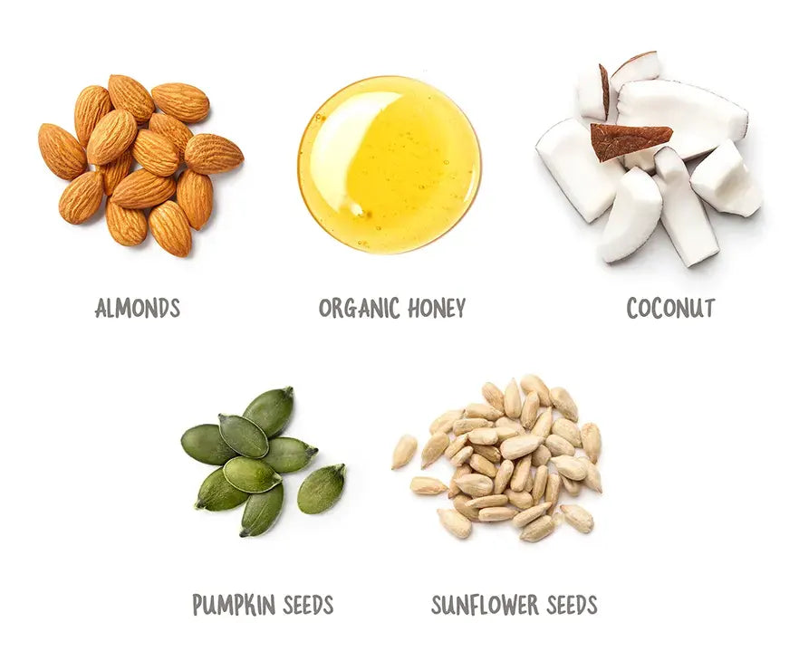 Almonds, Organic Honey, Coconut, Pumpkin Seeds, Sunflower Seeds